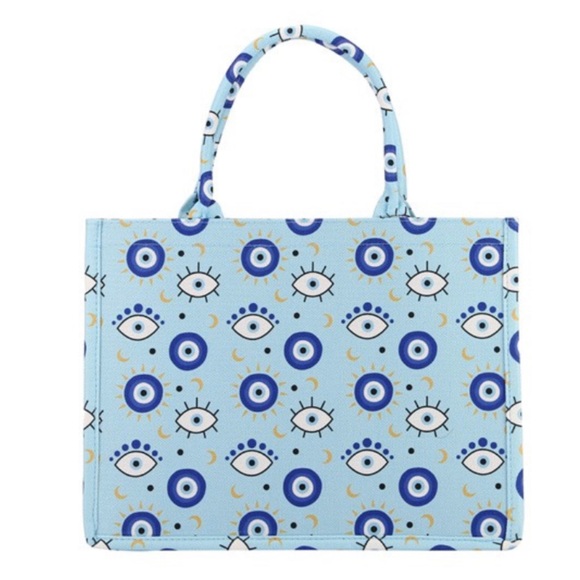 Ladies EVIL EYE Printed Colorful Tote Handbag - Picture 2 of 3